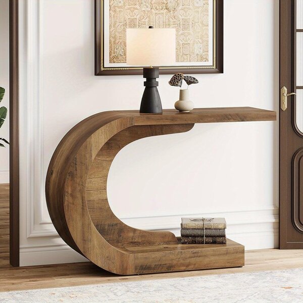Haltafel – boční stolek ve tvaru písmene "C" a konzolový stolek – úsporný, úzký design – masivní dřevo a MDF