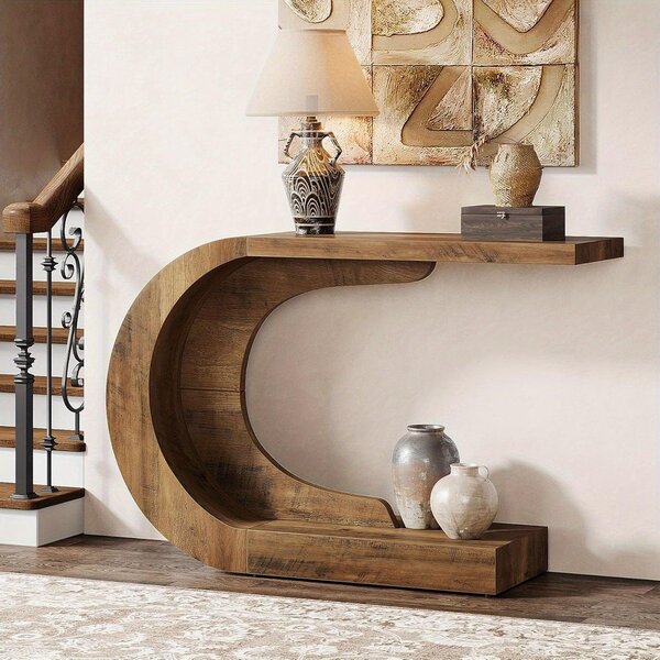Haltafel – boční stolek ve tvaru písmene "C" a konzolový stolek – úsporný, úzký design – masivní dřevo a MDF
