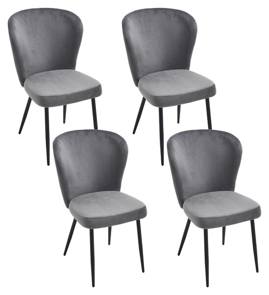 Sada čtyř jídelních židlí. Moderní kuchyňské židle s látkovým sedákem a kovovými nohami. Klasický design