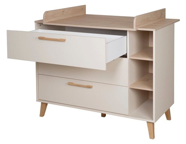 Krémová/v přírodní barvě dětská komoda v dekoru dubu s přebalovacím pultem 117x103x78 cm Jil – Roba