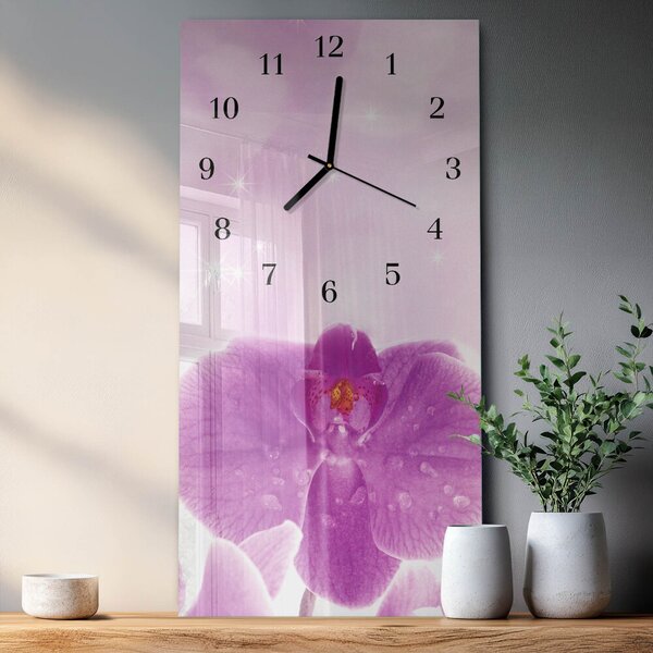 Skleněné hodiny vertikální Orchidej zsppc-30x60-00171008