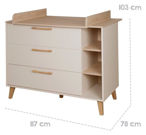 Krémová/v přírodní barvě dětská komoda v dekoru dubu s přebalovacím pultem 117x103x78 cm Jil – Roba