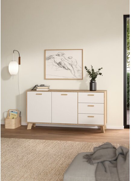Bílá/v přírodní barvě komoda v dekoru dubu 147x73x39 cm Ikast – Tvilum