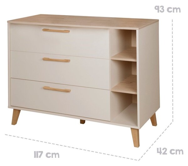 Krémová/v přírodní barvě dětská komoda v dekoru dubu s přebalovacím pultem 117x103x78 cm Jil – Roba