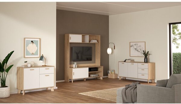 Bílá/v přírodní barvě komoda v dekoru dubu 147x73x39 cm Ikast – Tvilum