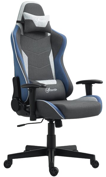 Ergonomická herní židle Vinsetto s opěrkami, opěrkou hlavy, nastavitelnou výškou a sklápěcí kancelářská herní židle v lněné tkanině s houpací funkcí a