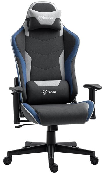 Ergonomická herní židle Vinsetto s opěrkami, opěrkou hlavy, nastavitelnou výškou a sklápěcí kancelářská herní židle v lněné tkanině s houpací funkcí a