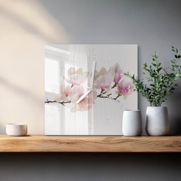 Skleněné hodiny Magnólie zskb-30x30-00087110