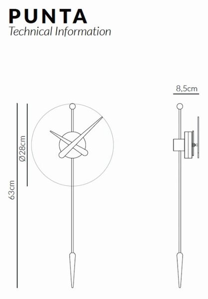 Designové nástěnné hodiny Nomon Punta BW 63cm