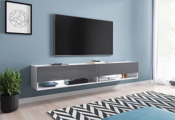 TV stolek MENDES A 180, 180x30x32, bílá/šedá lesk, bez LED osvětlení