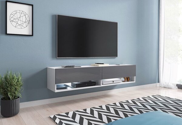 TV stolek LOWBOARD A 140, 140x30x32, bílá/šedá lesk, bez LED osvětlení