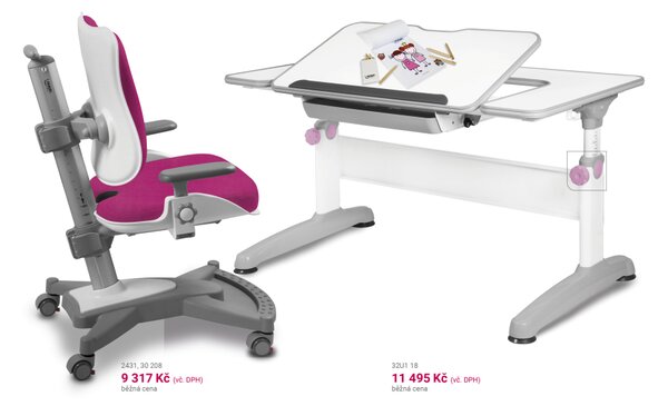 Dětský set MyChamp UNIQ - růžový, set židle + stůl