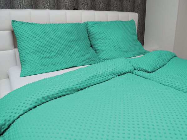 Biante Hřejivé ložní povlečení Minky 3D puntíky MKP-047 Tyrkysově zelené Jednolůžko 140x200 a 70x90 cm