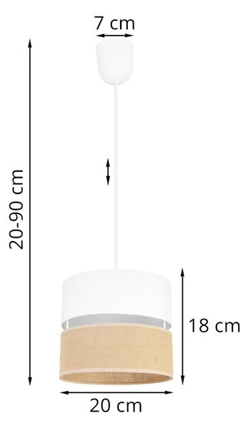 Závěsné svítidlo Juta, 1x jutové/bílé textilní stínítko, lp, w