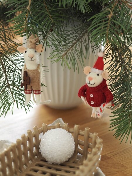 Vánoční ozdoba Myšky Peo Brown Wool - set 3 ks