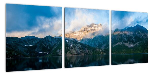 Obraz - jezero s horami (90x30cm)