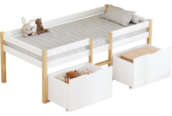 Kondela Postel s úložným prostorem, 90x200, dub/bílá, JUNA