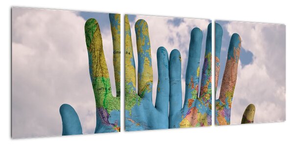 Obraz - mapa světa na dlani (90x30cm)