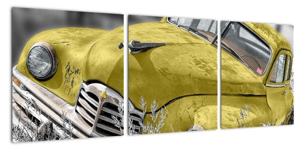 Obraz žlutého auta na louce (90x30cm)
