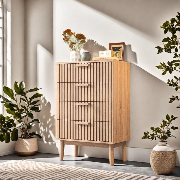 Komoda - Skříňka pod umyvadlo - Komoda - Úložný nábytek - Skříňka - 4 zásuvky - Dřevo - 60x34x91 cm - Bezpečná konstrukce
