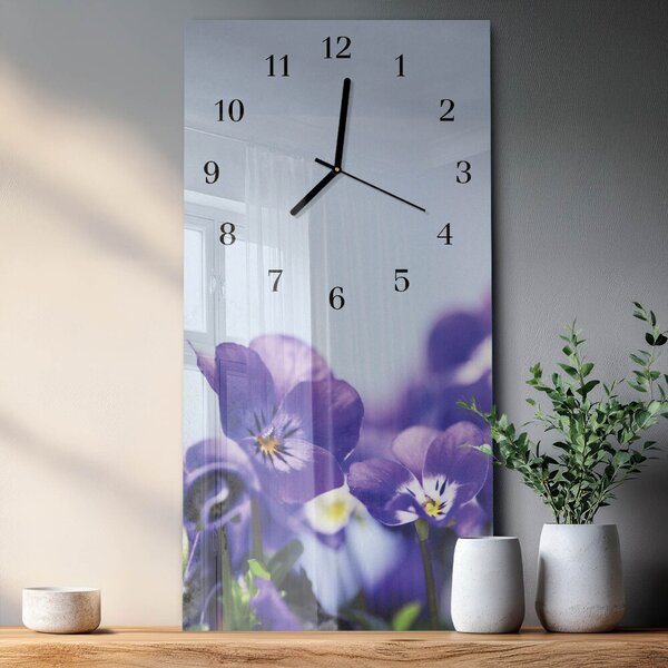 Skleněné hodiny vertikální Květiny zsppc-30x60-00173724