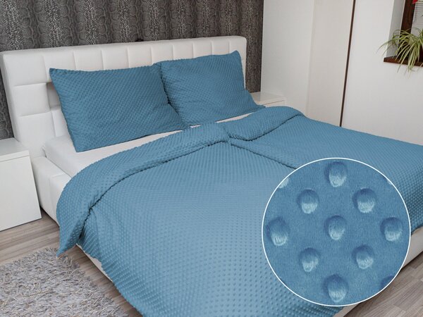 Biante Hřejivé ložní povlečení Minky 3D puntíky MKP-044 Kovově modré Jednolůžko 140x200 a 70x90 cm