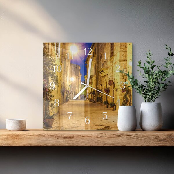 Skleněné hodiny Noční ulice zskb-30x30-00086071