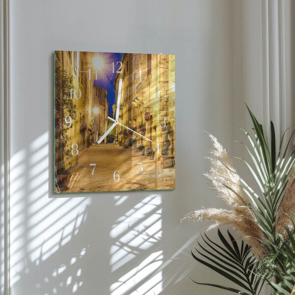 Skleněné hodiny Noční ulice zskb-30x30-00086071