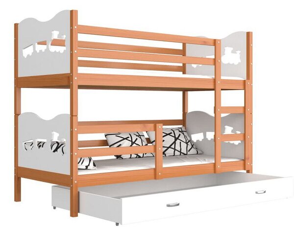 Dětská patrová postel FOX MASIV 2 + rošt + matrace ZDARMA, 190x80, olše/bílý - srdíčka