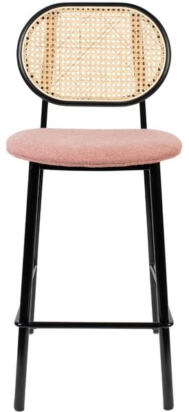 Růžová látková barová židle ZUIVER SPIKE 65 cm s ratanovým opěradlem