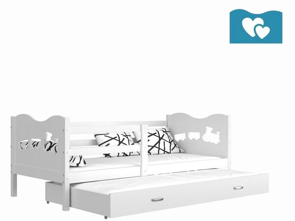 Dětská postel FOX P2 COLOR + matrace + rošt ZDARMA, 190x80, bílá/srdce/bílá