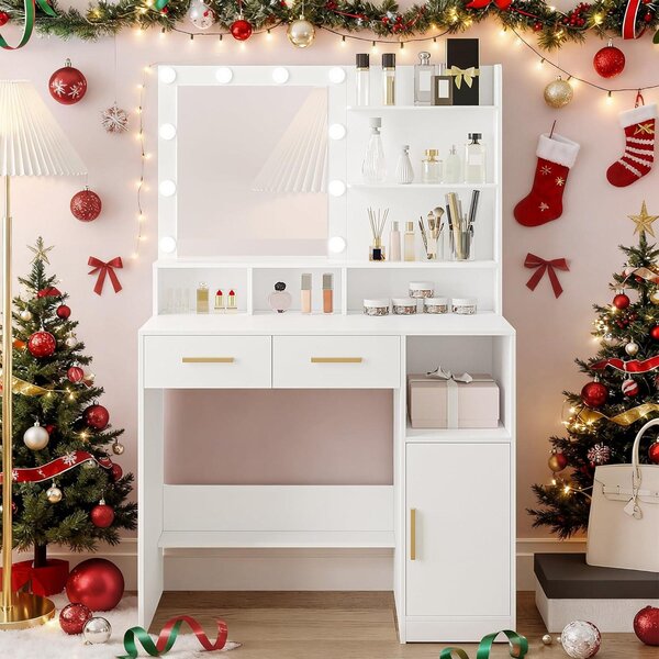 Kosmetický stolek - Toaletní stolek - Stolek s osvětlením - S 10 LED světýlky