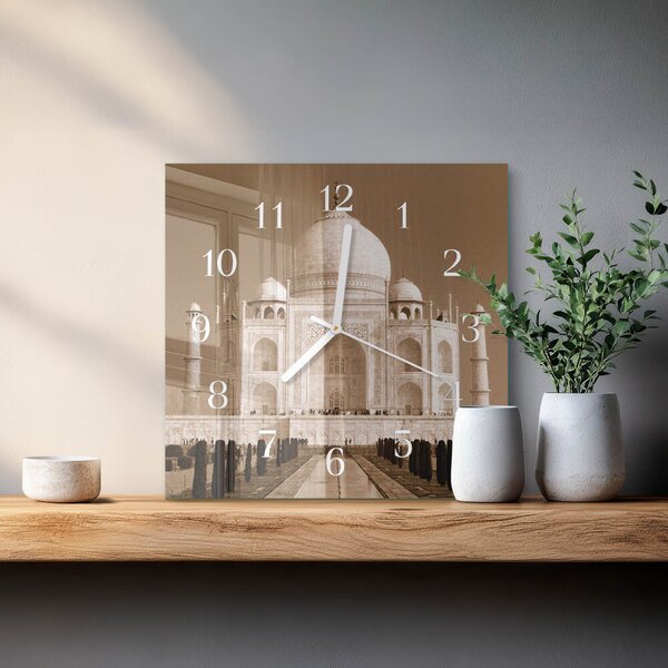 Skleněné hodiny Tádž Mahal Sépie zskb-30x30-00080310