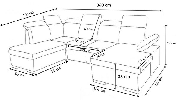 Rozkládací sedačka do U DARINA, 340x73x190, berlin 03/soft 66, levý roh