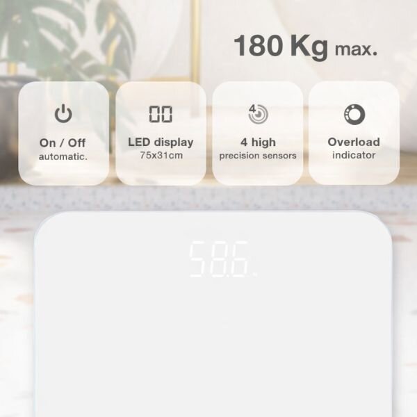 Digitální váha Väline Kocarli, max 180kg, na 3 baterie AAA, tvrzené sklo, bílá