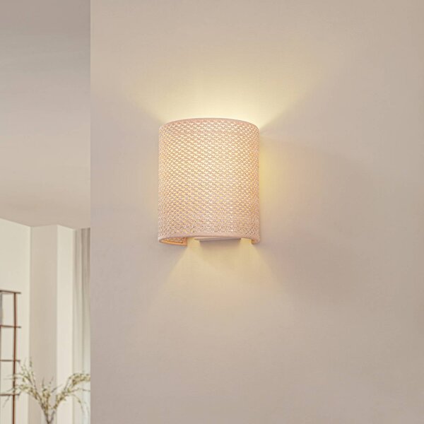 Lindby nástěnné světlo Soula, 20 cm, béžové, plast, E27, stmívatelný, Krémová / jantar, Obývací pokoj / jídelna, Plast, Venkovský / rustikální