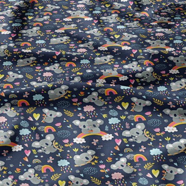 Bavlněné látky, metráž. Pandy na duze na modrém
