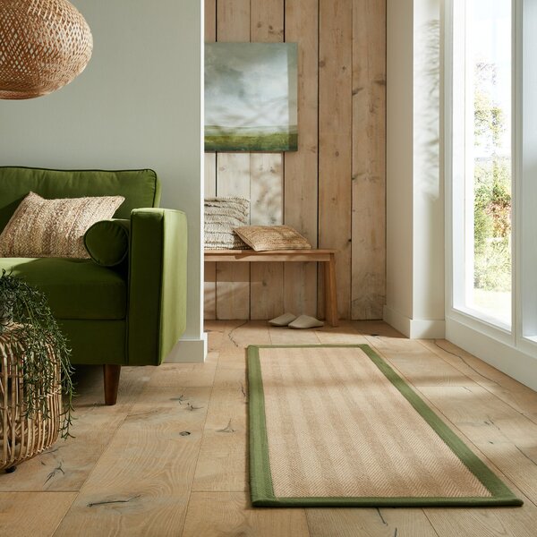 Flair Rugs, Běhoun Herringbone Border Kira Green, 60x230, béžová, chodba / předsíň