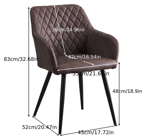 Křeslo – jídelní křeslo – křeslo s područkami – židle – křeslo potažené umělou kůží – sada 2 kusů – tmavě šedá barva – výplň z paměťové pěny