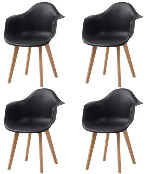 Jídelní židle - sada 4 kusů - minimalistický retro moderní design - s opěradlem - sedák z plastu - nohy z buku