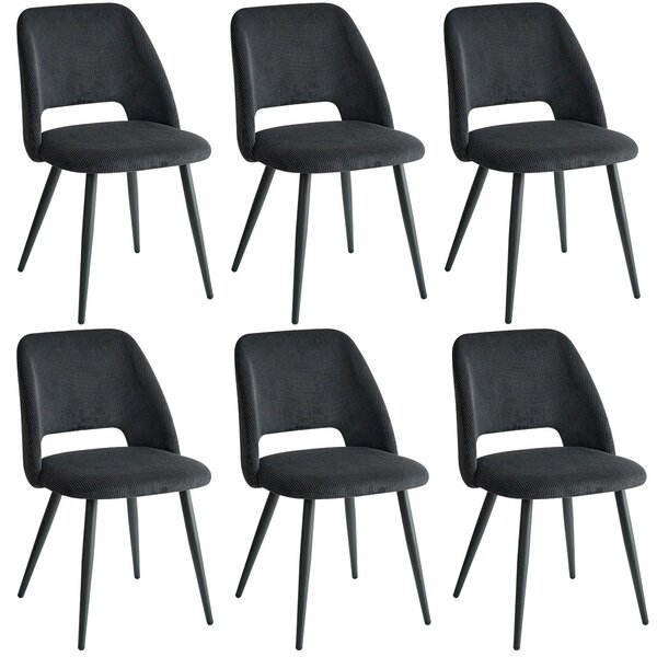 Sada jídelních židlí (2, 4 nebo 6 kusů) – sedák z ribového sametu, ergonomický design, černé kovové nohy