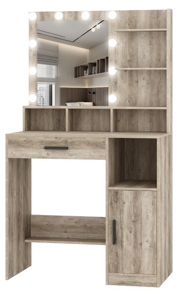Kosmetický stolek - Toaletní stolek - Stolek pro vizážistku - Stolek na líčení - Stolek se zrcadlem - 10 LED světel