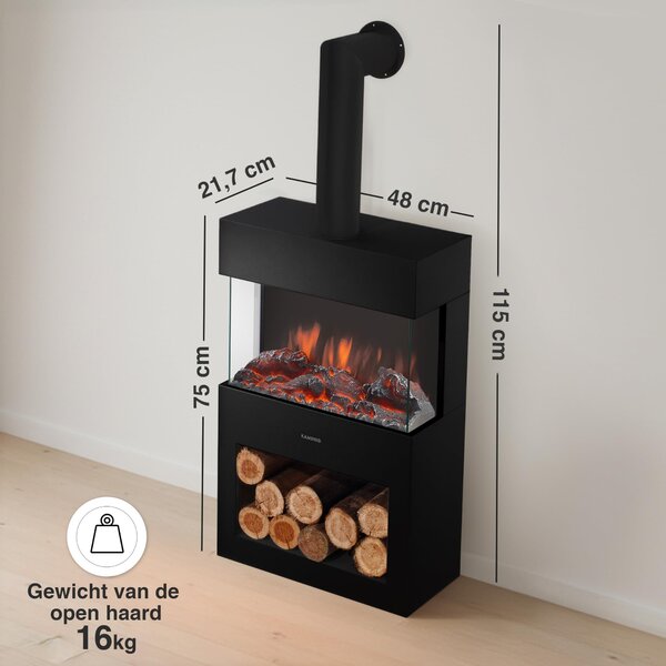 Elektrické krbové topidlo, černé barvy - 1800 W - rozměry 21,7 x 48 x 117,7 cm - materiál: plast a kov - dekorativní krb
