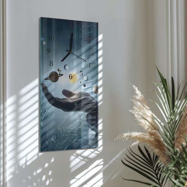Skleněné hodiny vertikální Ruka planety zsppc-30x60-00181079