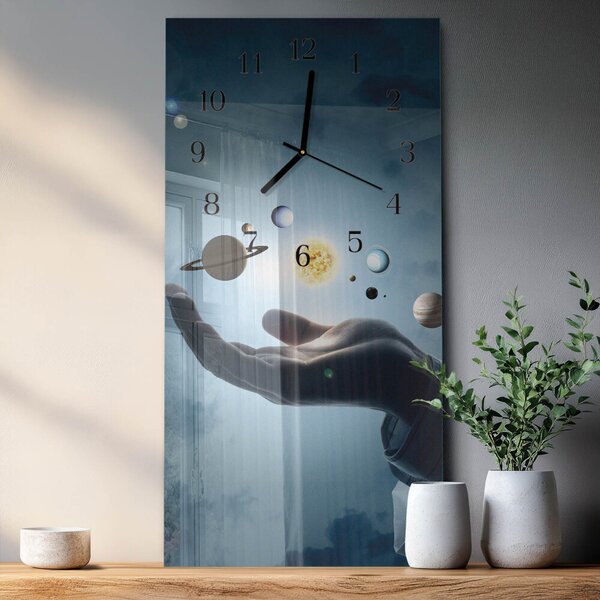 Skleněné hodiny vertikální Ruka planety zsppc-30x60-00181079