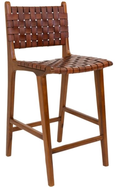 Nordic Living Hnědá kožená barová židle Molie s výpletem 101 cm