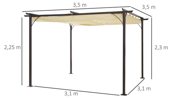 Nastavitelná pergola do zahrady – 4 x 4 metry – černý kovový rám s béžovou střechou