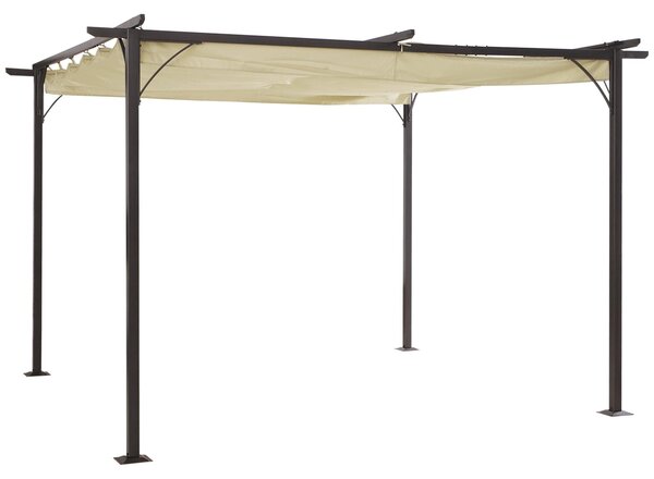 Nastavitelná pergola do zahrady – 4 x 4 metry – černý kovový rám s béžovou střechou