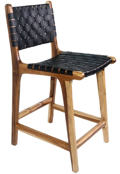 Nordic Living Černá kožená barová židle Molie s výpletem 101 cm