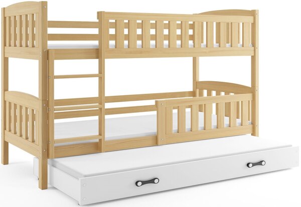 Patrová postel KUBUS 3 + matrace + rošt ZDARMA, 80x190, borovice, bílá